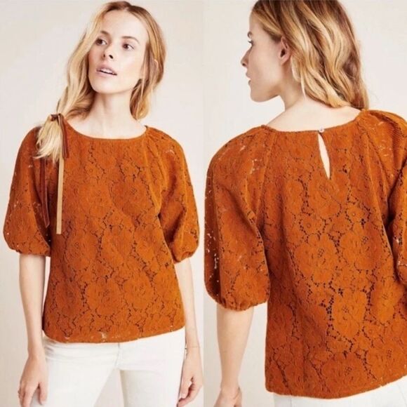 Anthropologie Tops - Anthropologie Dolan Norah Floral Corduroy Blouse Brown Rust Western Fall Small